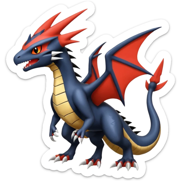 Handsome cool badass edgy Latias-Litten-Garchomp-Giratina-Pokémon-Fakémon-fusion-hybrid-creature, full body sticker