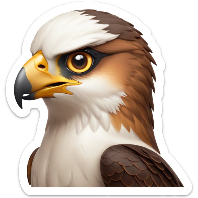 Cinematic Noble Falcon Portrait Emoji, Poised and majestic, with a streamlined, muscular build, a sharply hooked beak, and intense, piercing eyes that exude focus and speed, Simplified yet sharp and sophisticated features, highly detailed, glowing with a soft, amber radiance, high shine, intelligent and commanding, stylized with an air of aerial authority, focused and swift, soft glowing outline, capturing the essence of a watchful and confident falcon that appears ready to soar out of the screen with effortless power! sticker