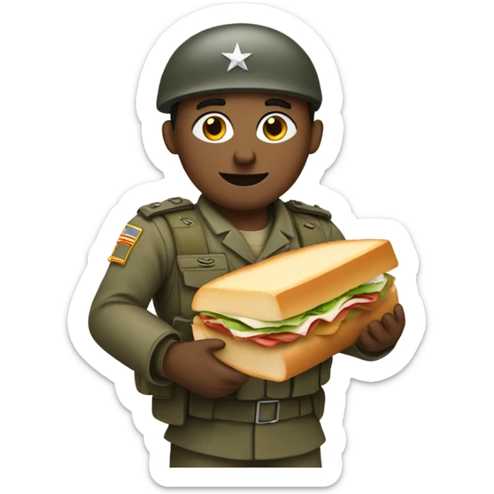 White Army soldier with blue eyes and brown hair holding a sandwhich and a bible sticker