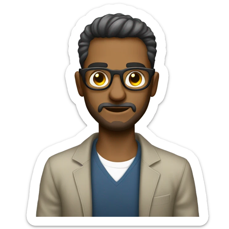 hombre con pelo atado, lentes circulares y barba, vestido con ropa urbana sticker