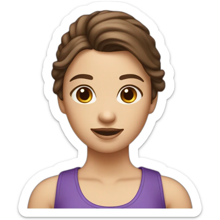 girl with brown hair high pony tail purple creweck sticker