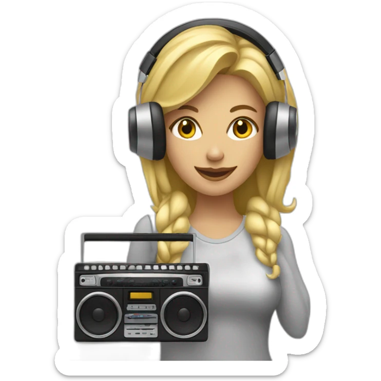 Blonde woman holding a boombox listening to music sticker
