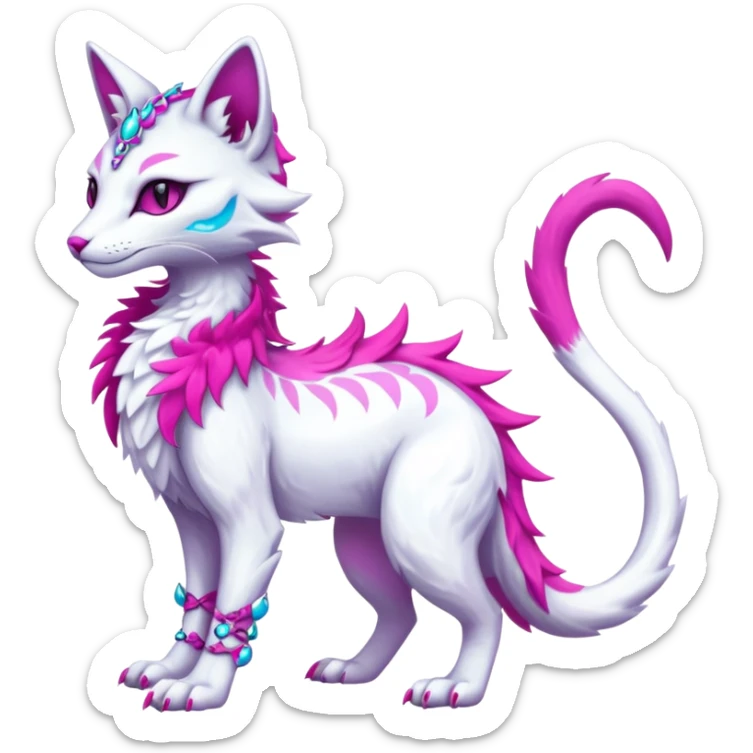 Kawaii iridescent beautiful pretty elegant divine edgy fantasy feline-vernid-sergal-fursona-animal-creature with accessories, full body with intricate markings  sticker