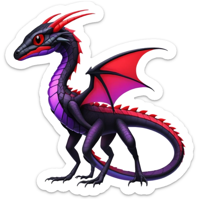Colorful Neon Black and red and purple Gothic Edgy Tropical Flygon-Aurorus-Salandit-Salazzle-Amaura-Hybrid-Creature sticker