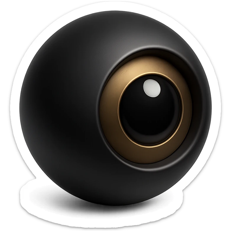 black themed eyeball, dark and sleek, minimal, with a glossy shine sticker