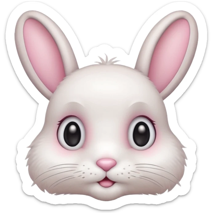 Cute emoji-style bunny with big round eyes, soft pastel colors, fluffy fur, small pink nose, simple clean design, centered, transparent background, 1:1 ratio. sticker