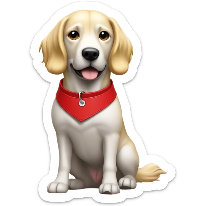 Put a Red leather dog collar and golden tag on a blond white female with medium length hair and add a red leash sticker