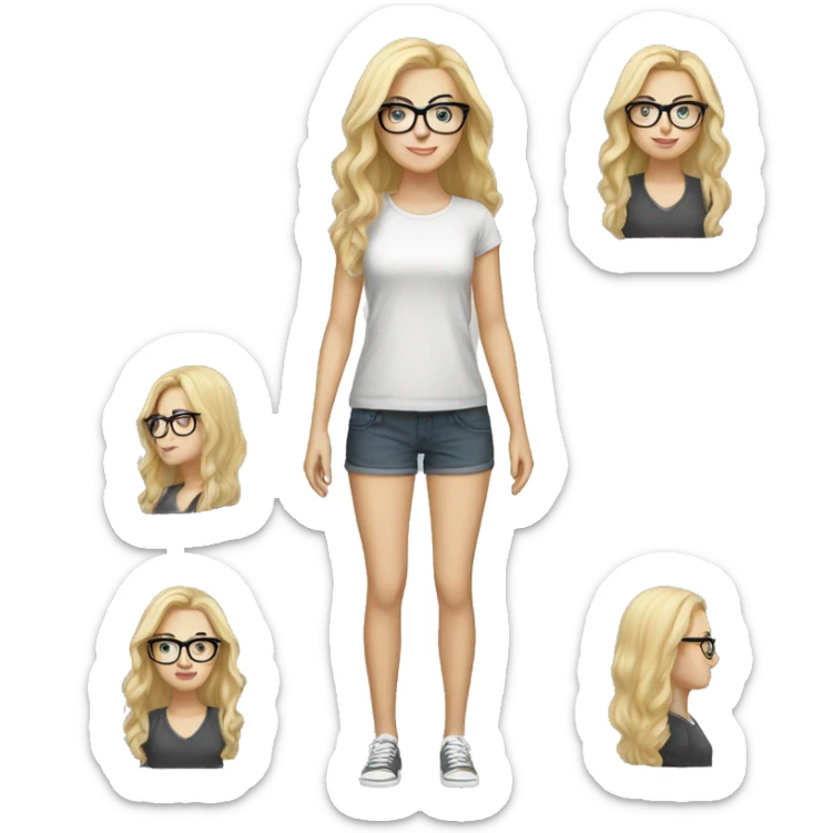 white girl with blonde hair and glasses full body  sticker