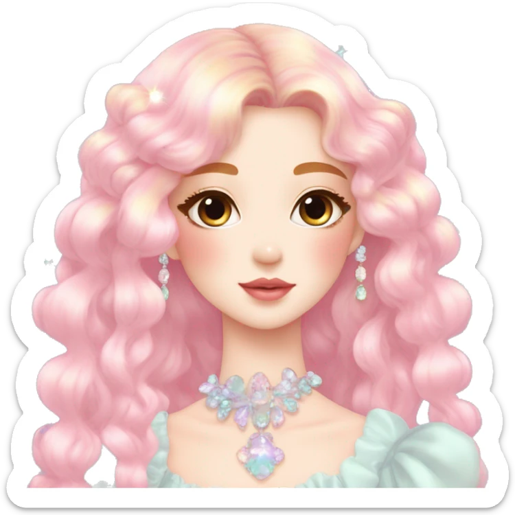 Dreamy pretty VOGUE elegant kawaii shiny colorful pastel lady pastelcore kawaii beautiful hair cottagecore jewels trending aesthetic sticker