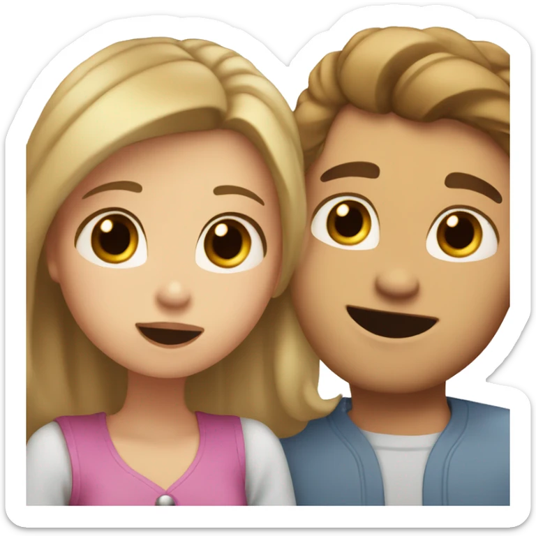 A girl with shoulder-length brown hair and brown eyes sends an air kiss to a guy with short blonde hair and blue eyes sticker