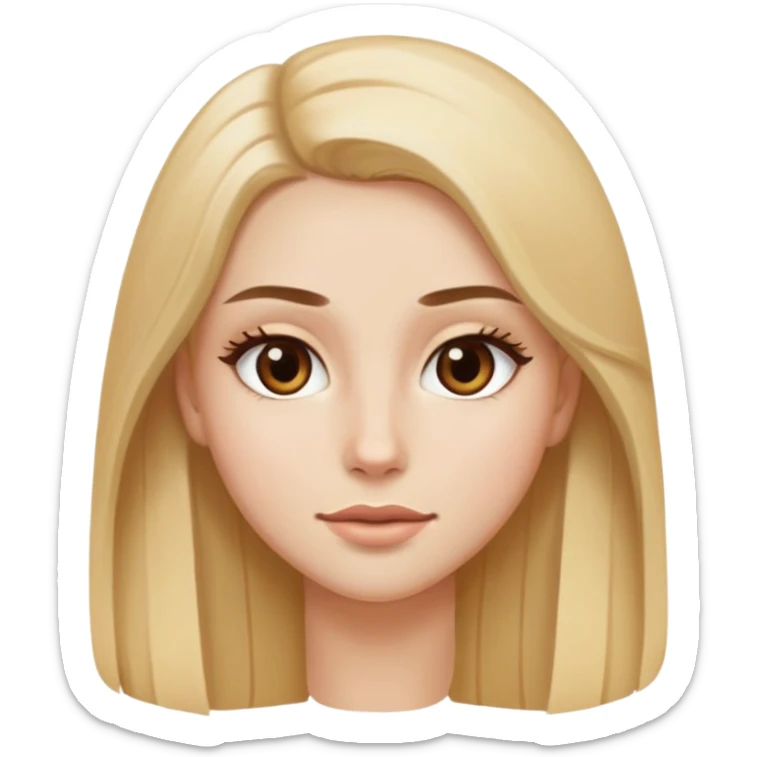 Long blonde hair, white skin, almond brown eyes, skinny girl, oval face, brown brows sticker