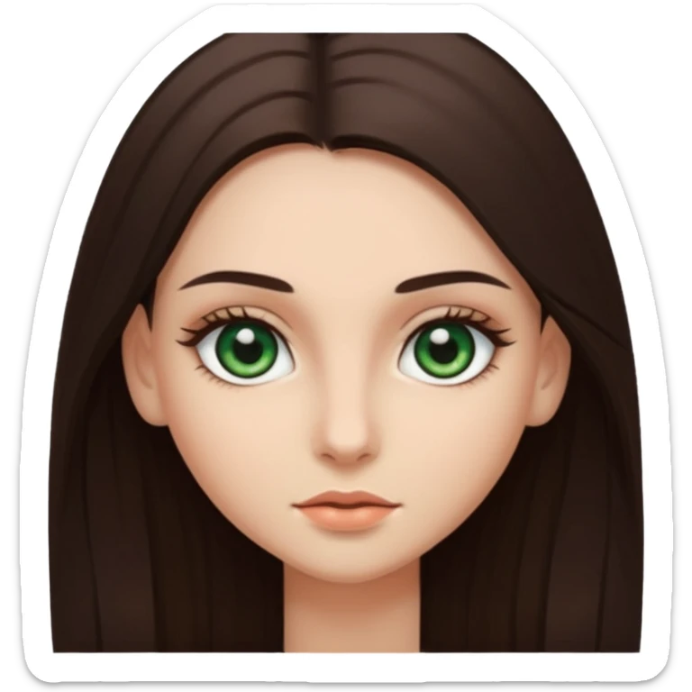 Girl with dark green eyes, light eyebrows and long dark-brown straight hair sticker