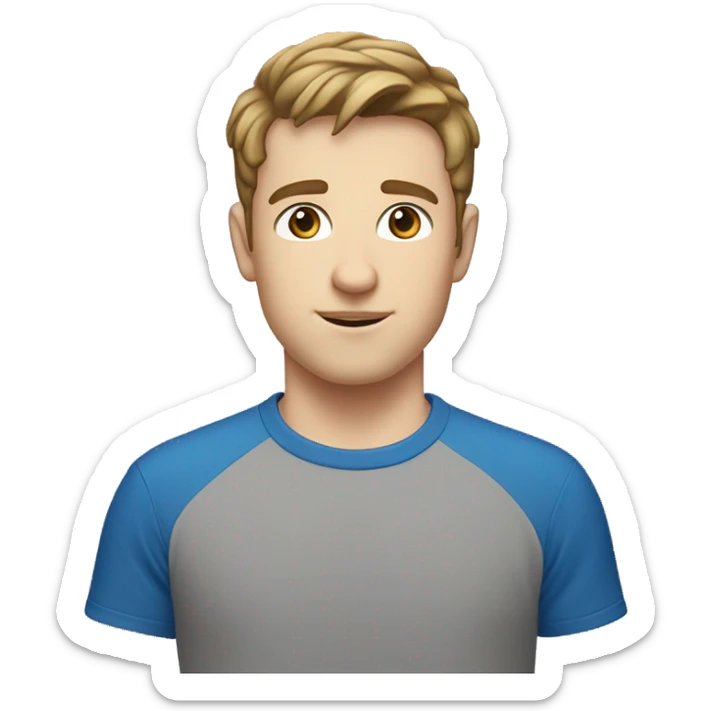 A 22 year old, White man, with short brown hair, with none facial hair,   with blue eyes wearing a t-shirt. sticker