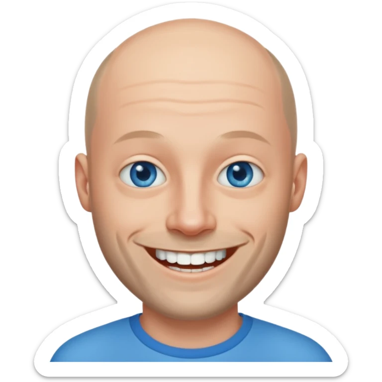 homme yeux bleus presque chauve et une barbe courte moins de chevaux et sourir sticker