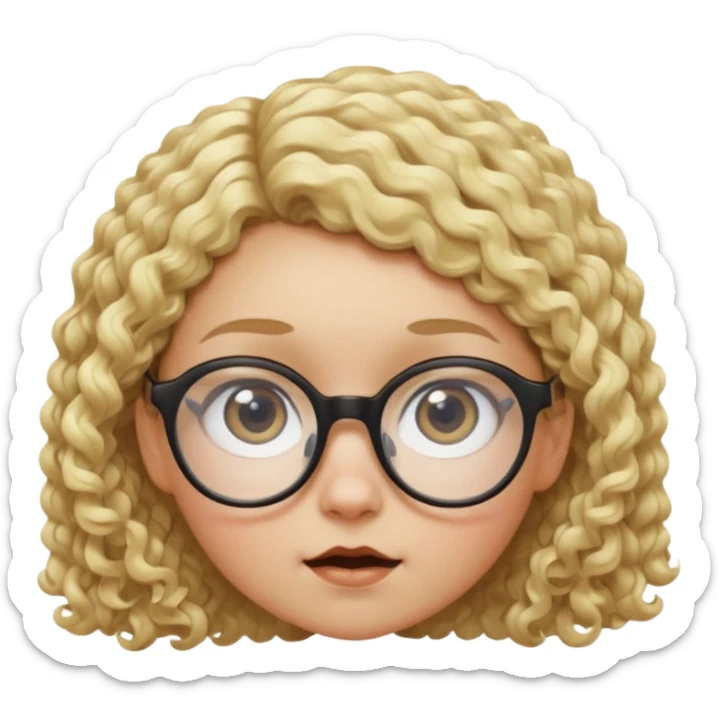 Une fille à lunette, avec des yeux bichromatiques au cheveux très courts et bouclés blondes, de la taille d'un nain, que l'on voit en contre plongée en très grand plan de façon drôle  sticker
