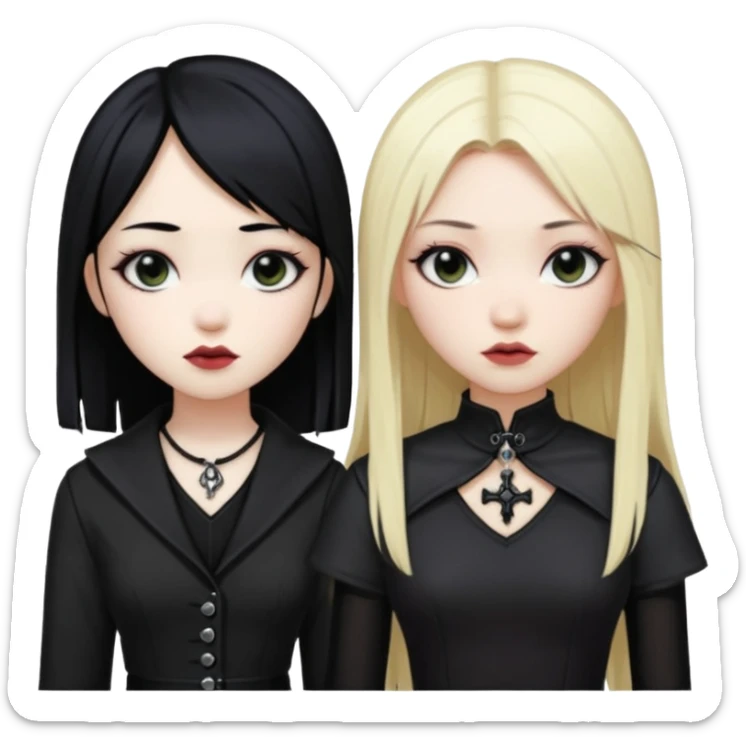 Asian girl black hair and blonde white girl dressed goth sticker