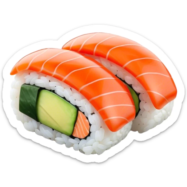 Sushi Cinematic Realistic Sushi Dish Emoji, depicted as one or two artfully arranged pieces of fresh sushi, rendered with delicate textures and subtle, natural lighting that highlights its refined simplicity. sticker