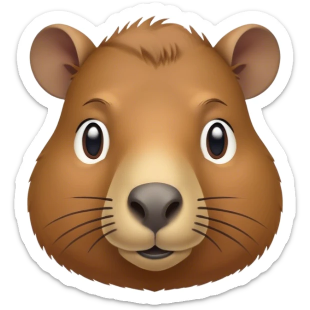 Cinematic Noble Capybara Portrait Emoji, Poised and serene, with a robust, rounded build and a characteristically broad, slightly flattened capybara face featuring a short snout and small, rounded ears, covered in soft, earthy fur with subtle natural texture and gentle, wise eyes; rendered in lifelike detail with natural light, high shine, intelligent and calm, styled with an air of understated authority, focused and attentive, soft glowing outline, capturing the essence of a watchful and confident capybara that appears ready to step out of the screen with effortless dignity! sticker