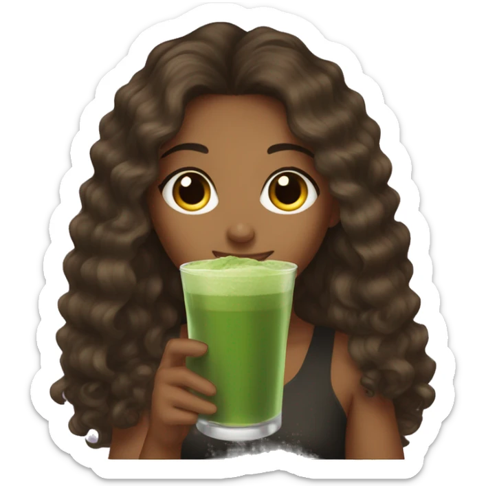 A brown girl who’s drink is matcha with black curly long hair  sticker