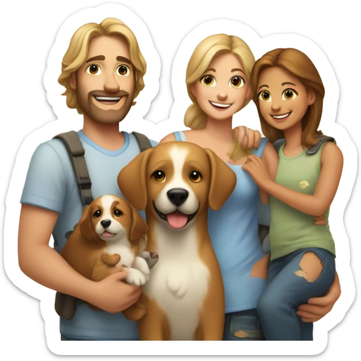 Happy family with cub ,lovebird, two dogs and Leo  sticker