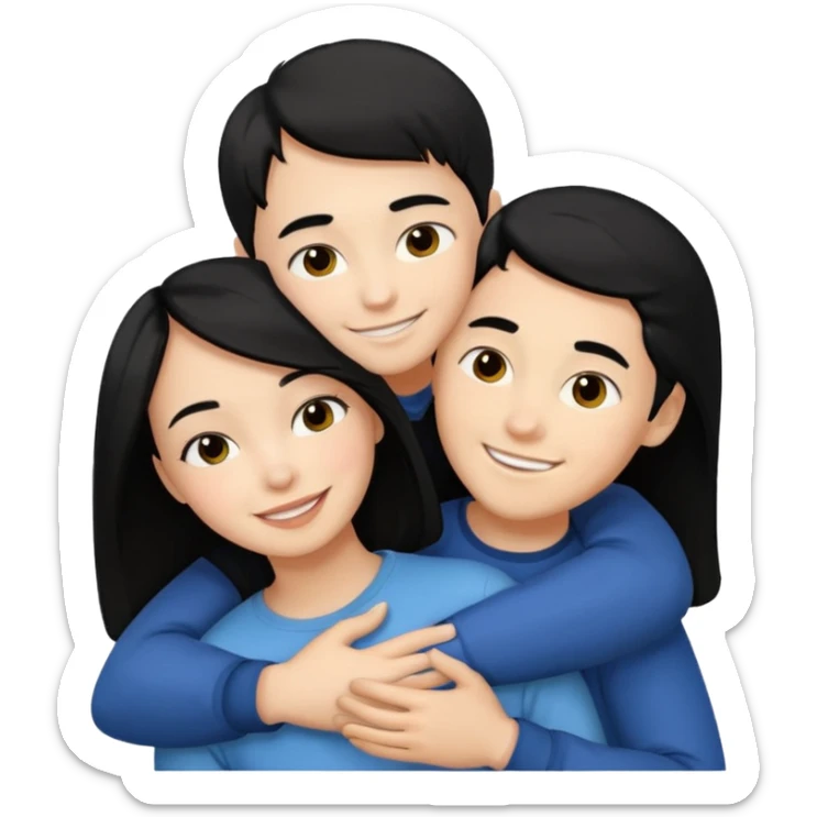 Light skinned woman black hair light skin boy black hair hugging sticker