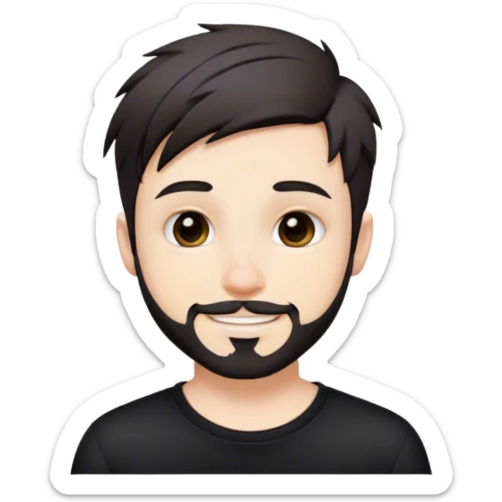 Cute white male, short dark colored hair and facial hair, nose and lip piercing, emo smiling sticker