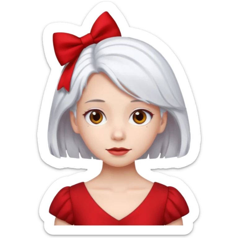  girl with white\ hair and red color hairclip sticker