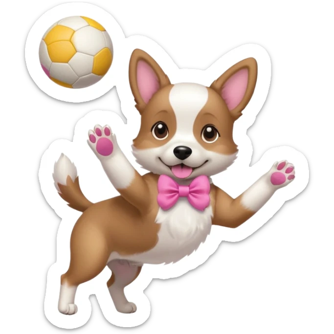 girly dog with a pink bow jumping in the air to catch a ball sticker
