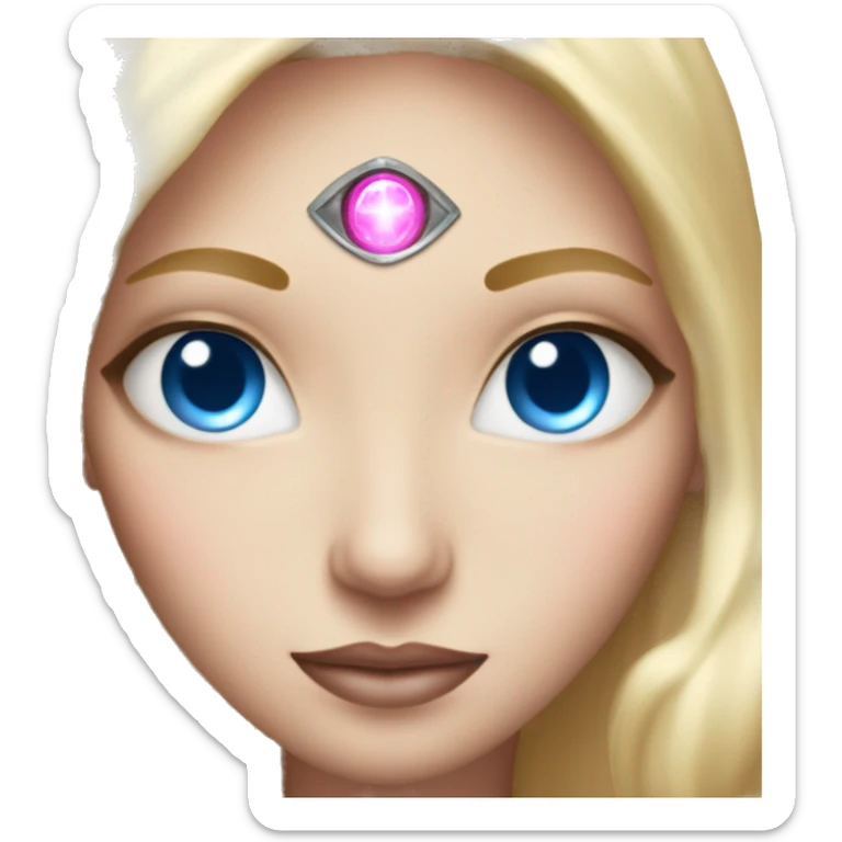 magical diva with thin pink andromedan face long blonde hair and blue eyes glowing third eye sticker
