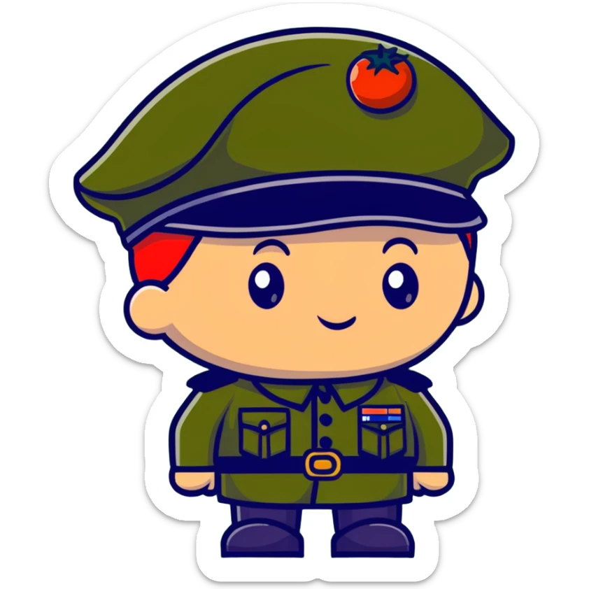 tomato wearing Napoleon Bonaparte's bicorne hat and military officer uniform sticker