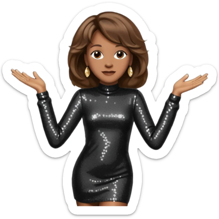 Whitney Houston with brown hair, black sequin long sleeve dress sticker