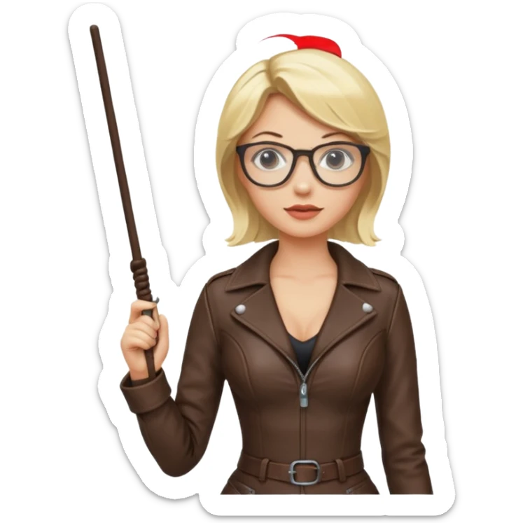  Sexy Dominatrix blonde hair and glasses full body with whip sticker