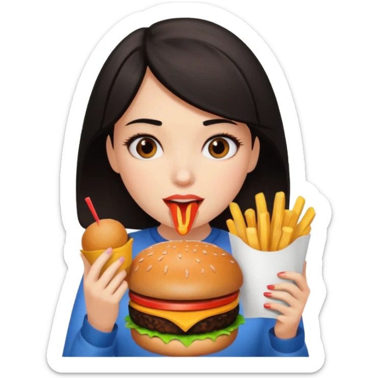 Dark haired girl eating lots of unhealthy food  sticker