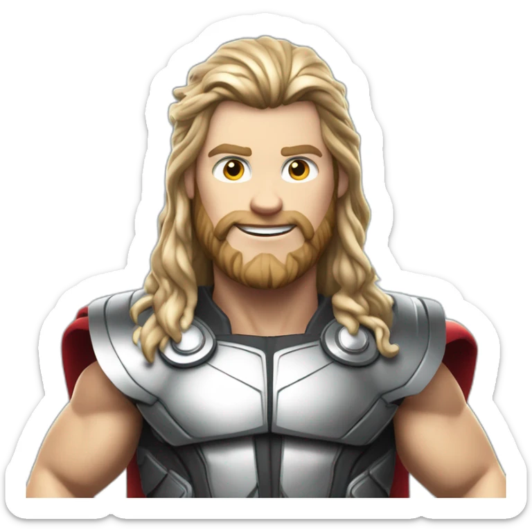THOR, POSANDO PARA FOTO AO LADO DE UM CARRO DE CORRIDA, EM UMA PISTA DE FORMULA 1 DESENHO REALISTA 8K sticker