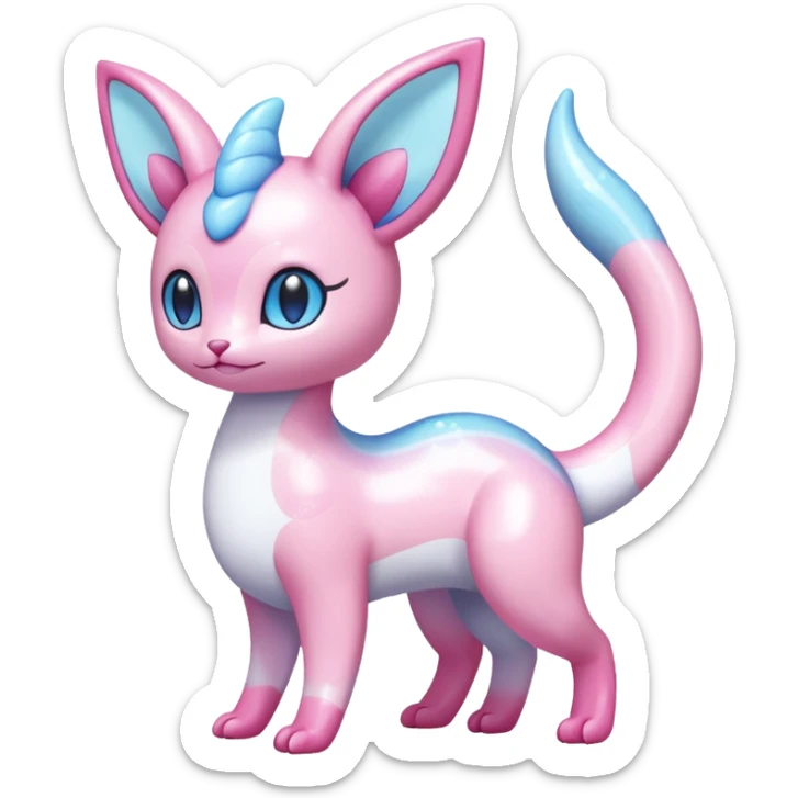 Shiny Pastel Translucent Sparkly Skitty-Dratini-Sylveon-Lumineon-Dragonair-Fakémon-hybrid-creature (full body)  sticker