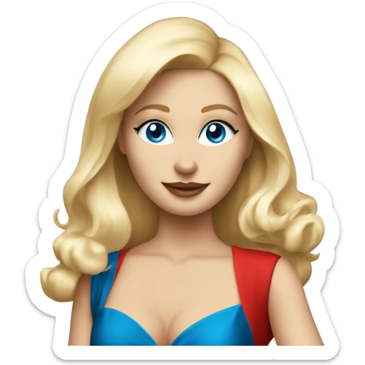 Beautiful blonde white woman with blue eyes and red dress dancing with martini sticker