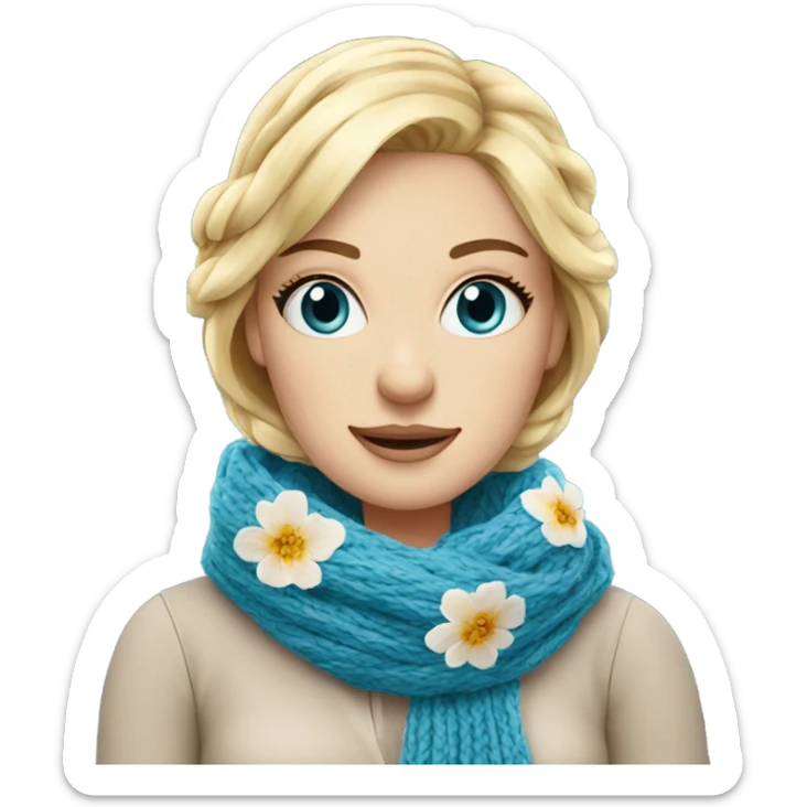 beautiful finnish blonde woman with blue eyes knitting floral scarf sticker