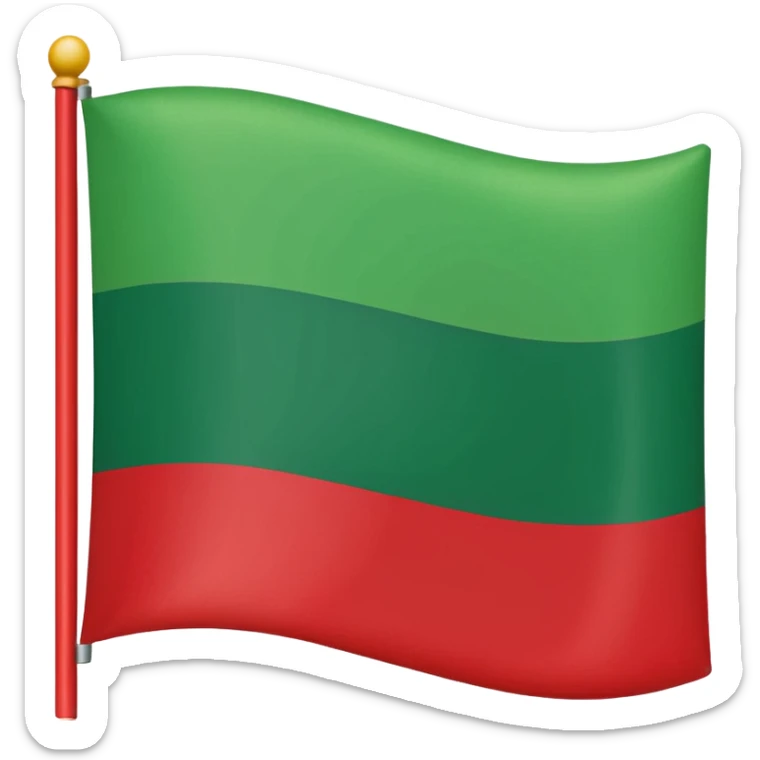 Create a clean emoji-style icon of the flag of the
Square shape, flat vector design, iOS/Unicode emoji style.
Colors:
– top stripe: green
– bottom stripe: red
– thin white horizontal line in the middle.
No text, no symbols, no coat of arms.
Minimalistic, bright, high contrast, emoji-style. sticker