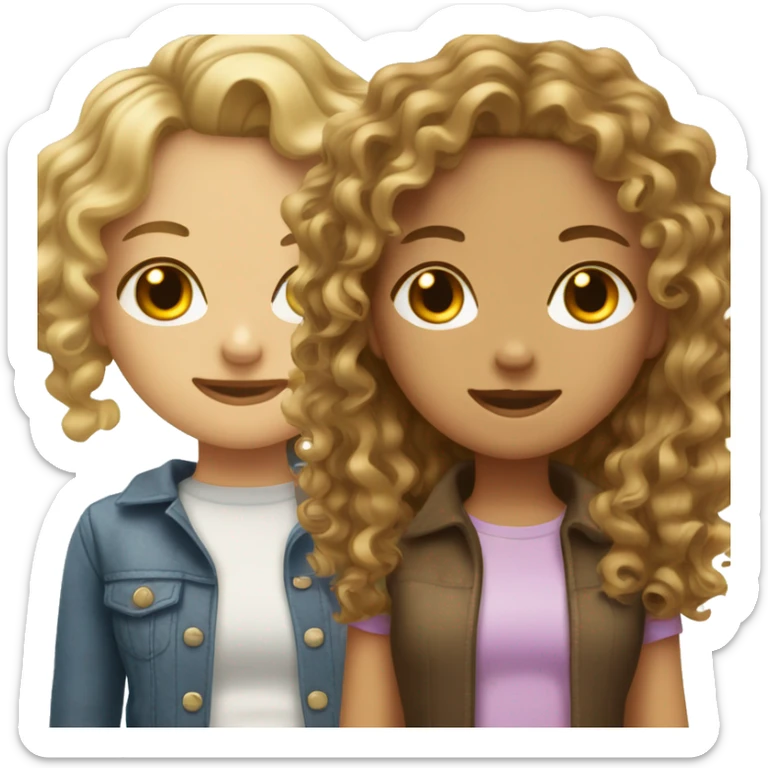 dirty blonde curly hair girl with another girl with brown curly hair shorter sticker