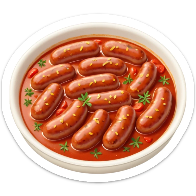 emoji of Rougail saucisse meal. Typical Reunion island meal. Sliced sausage in tomato sauce with thym  sticker