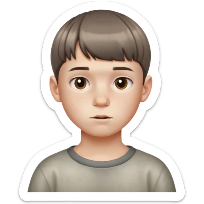 Short ugly boy with freckles and greyish brown bowl cut hair with skin fades on the side sticker