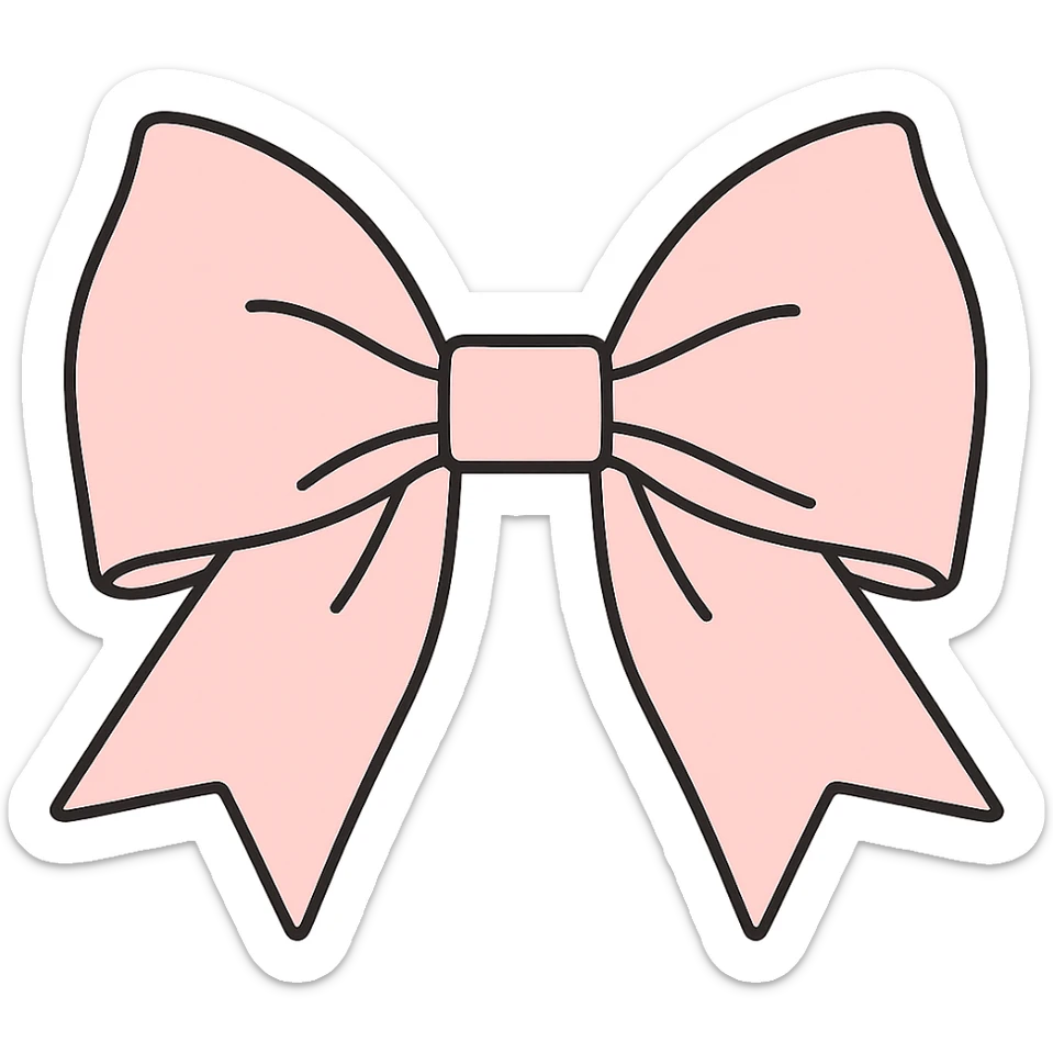 Make the preppy pink bow more long and flowy, keep it elegant and feminine, soft pink, classic style, no background. sticker