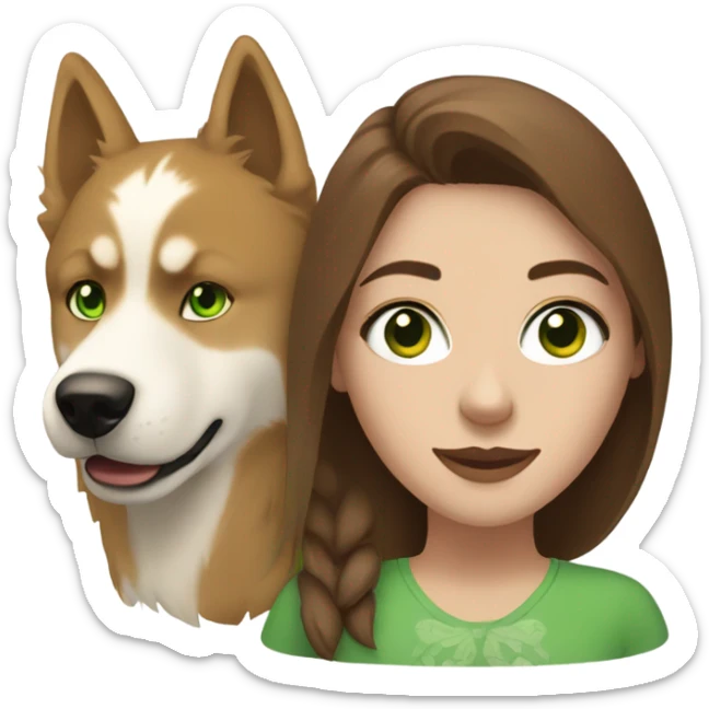 White Woman hair brown and bleus eyes and golden Husky With green eyes sticker