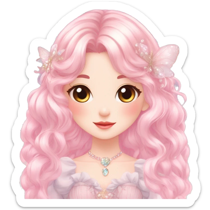 Dreamy pretty elegant kawaii shiny blushing shy anime pastel lady kawaii beautiful hair naturecore fairycore cottagecore jewels trending aesthetic sticker
