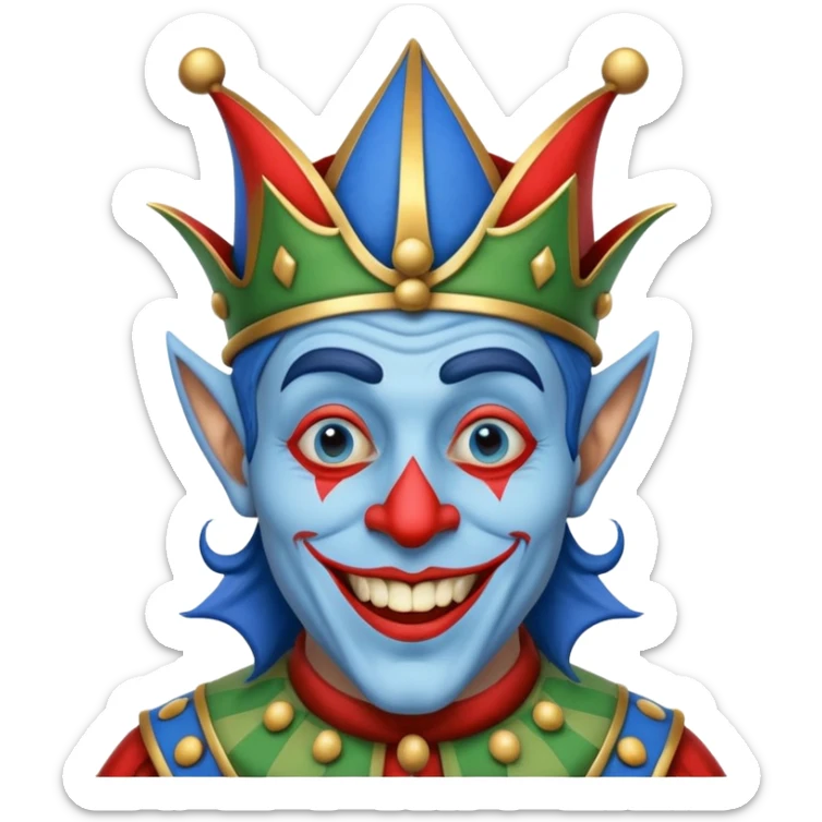 crazy funny colorful human jolly joker, medieval, vintage, court jester, mac os icon, blue color sticker