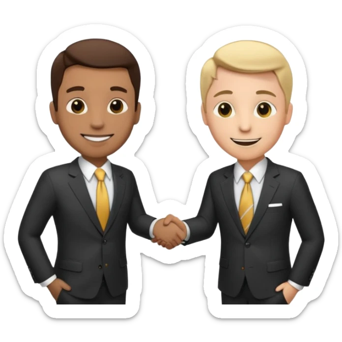 2 business people ahnd shaking close to the camera with moeny coming out of the handshake sticker