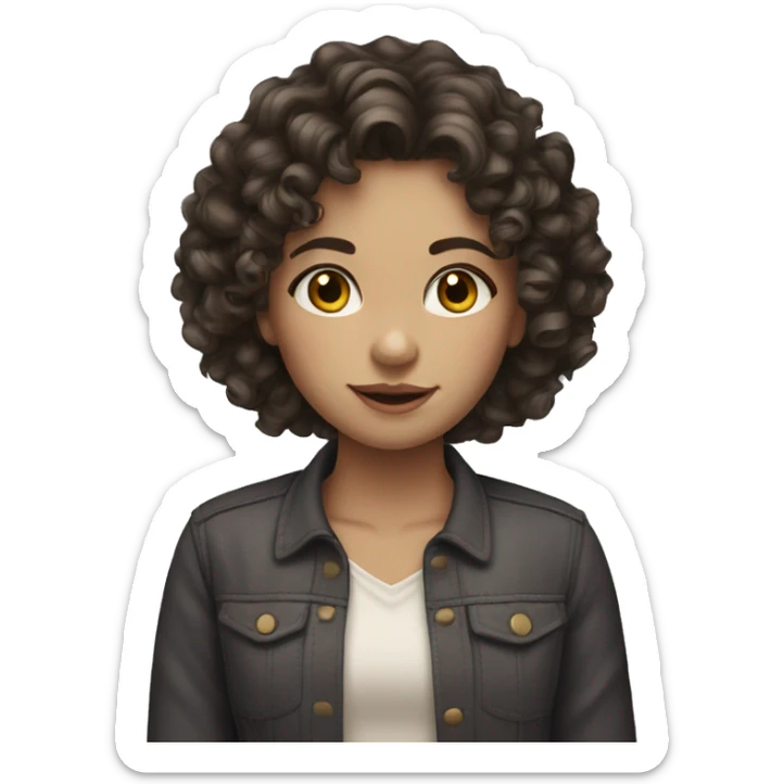 Girl with fair skin, dark eyes and dark curly/wavy hair.  sticker