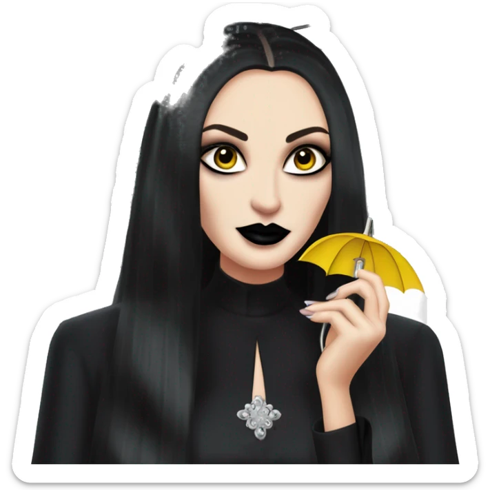 Teen Morticia Addams at a rainy funeral holding umbrella. funeral veil gloves, holding small clutch.Palm Beach Honey Barbie  sticker
