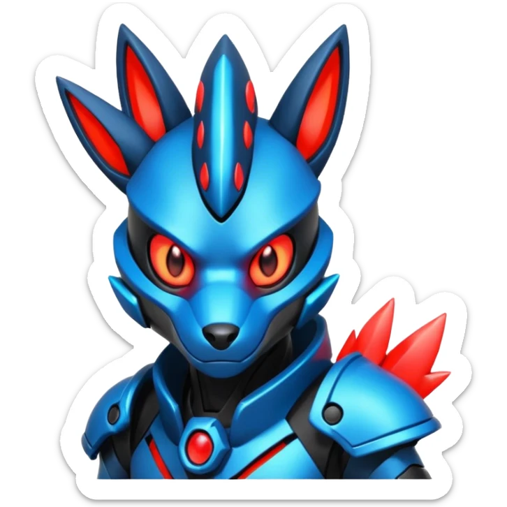 Edgy Neon-glowing punky badass cool metallic futuristic cyborg-Zeraora-Salandit-Lucario-fusion sticker