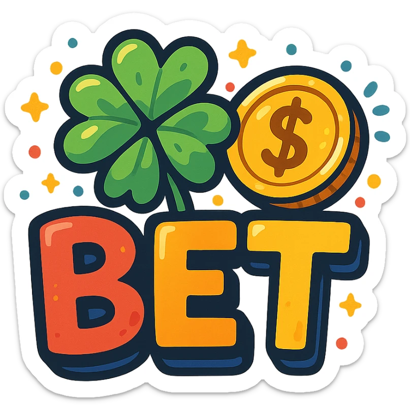 playful and colorful betting logo with a lucky clover and coin sticker